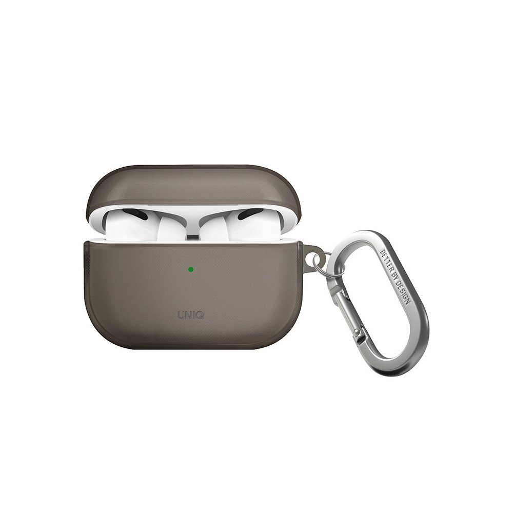 Чехол UNIQ Glase для AirPods Pro 2, TPU с карабином. Цвет: серый