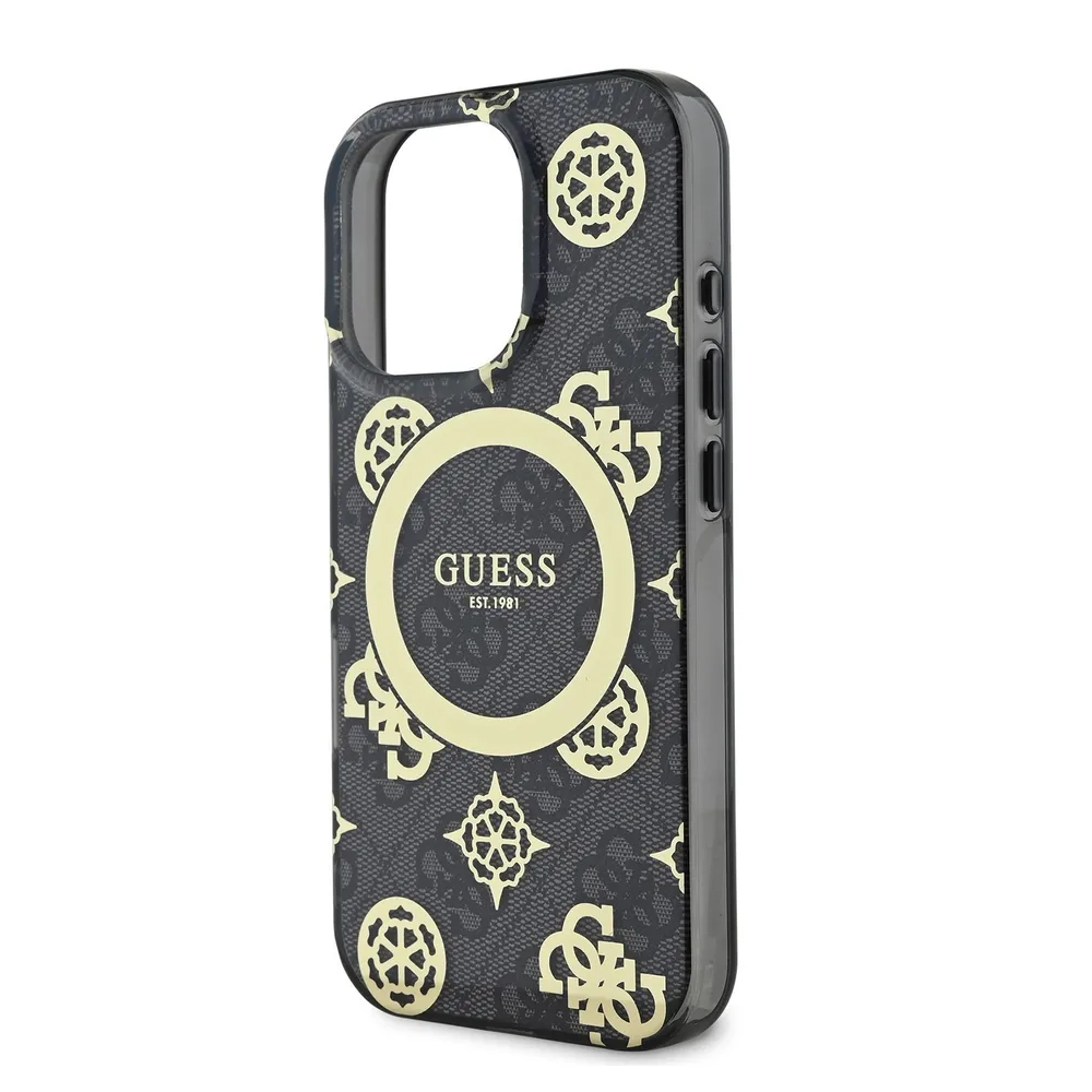 Чехол Guess PC/TPU 4G Peony MagSafe для iPhone 16 Pro. Цвет: черный