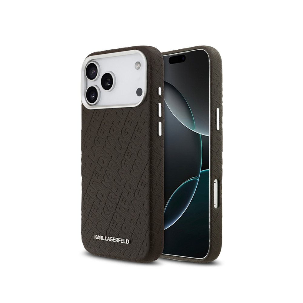 Чехол Lagerfeld PU Full Wrapped Repeated logo Metal Cam для iPhone 17 Pro. Цвет: коричневый