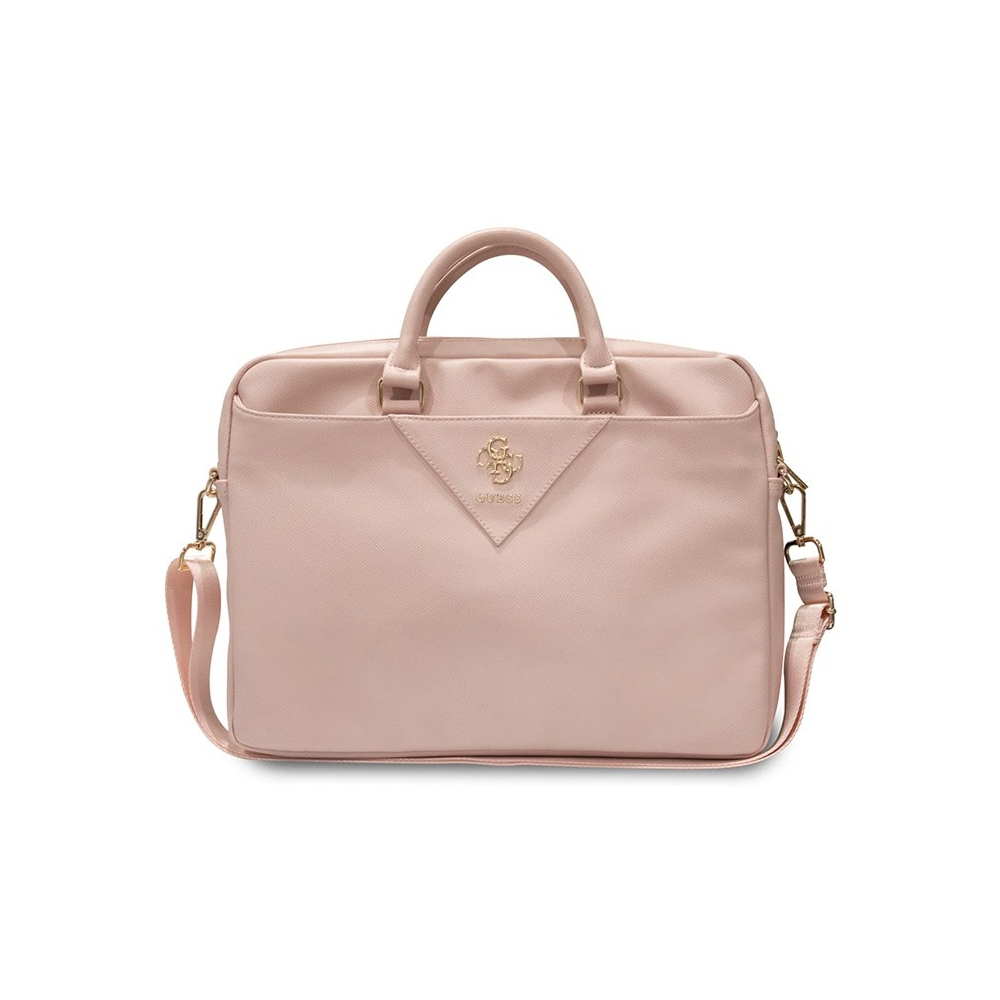 Сумка Guess для ноутбуков 15-16" PU Grained leather Bag 4G metal logo with Zipper. Цвет: розовый