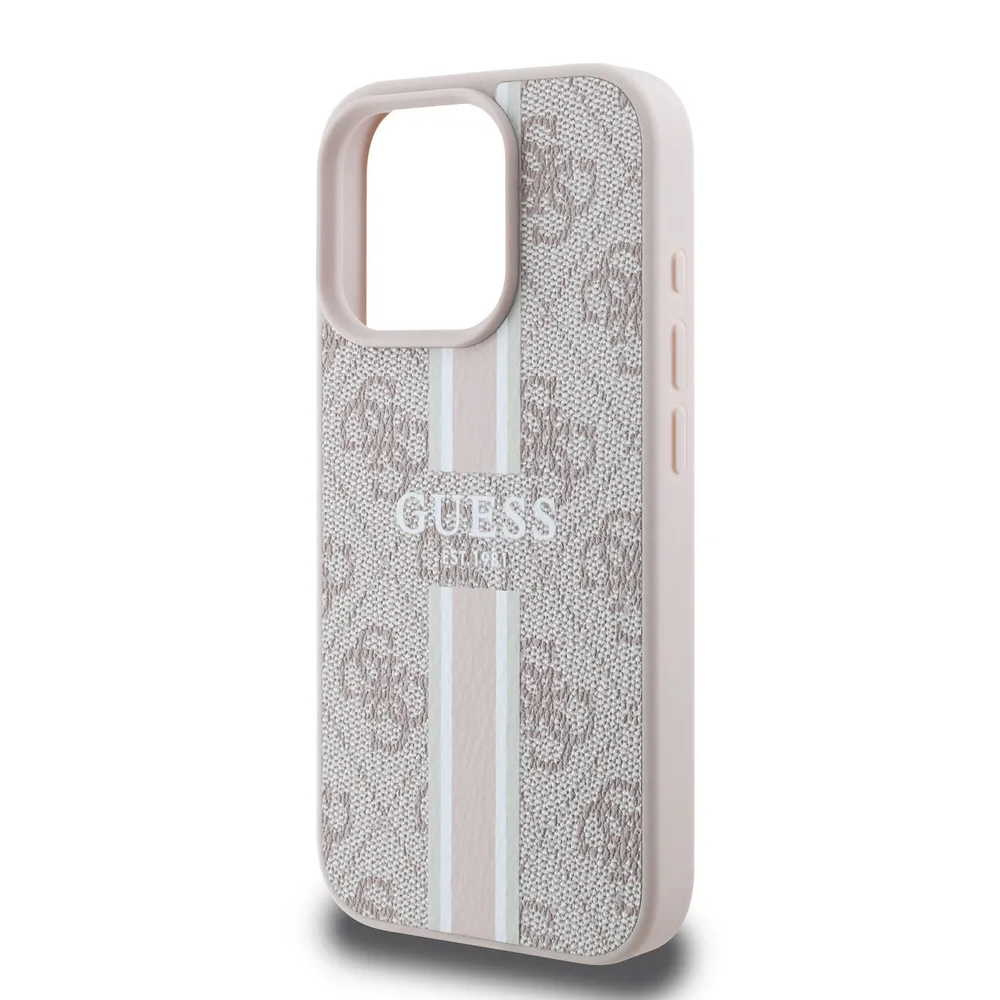 Чехол Guess PU 4G Stripes MagSafe для iPhone 16 Pro. Цвет: розовый