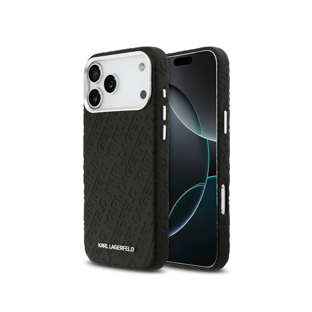 Чехол Lagerfeld PU Full Wrapped Repeated logo Metal Cam для iPhone 17 Pro Max. Цвет: черный