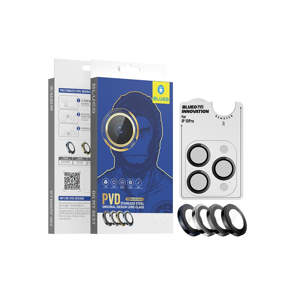 Защитное стекло BlueO Camera lens PVD stainless steel д/камеры iPhone 15 Pro (3 шт.). Цвет: зеленый