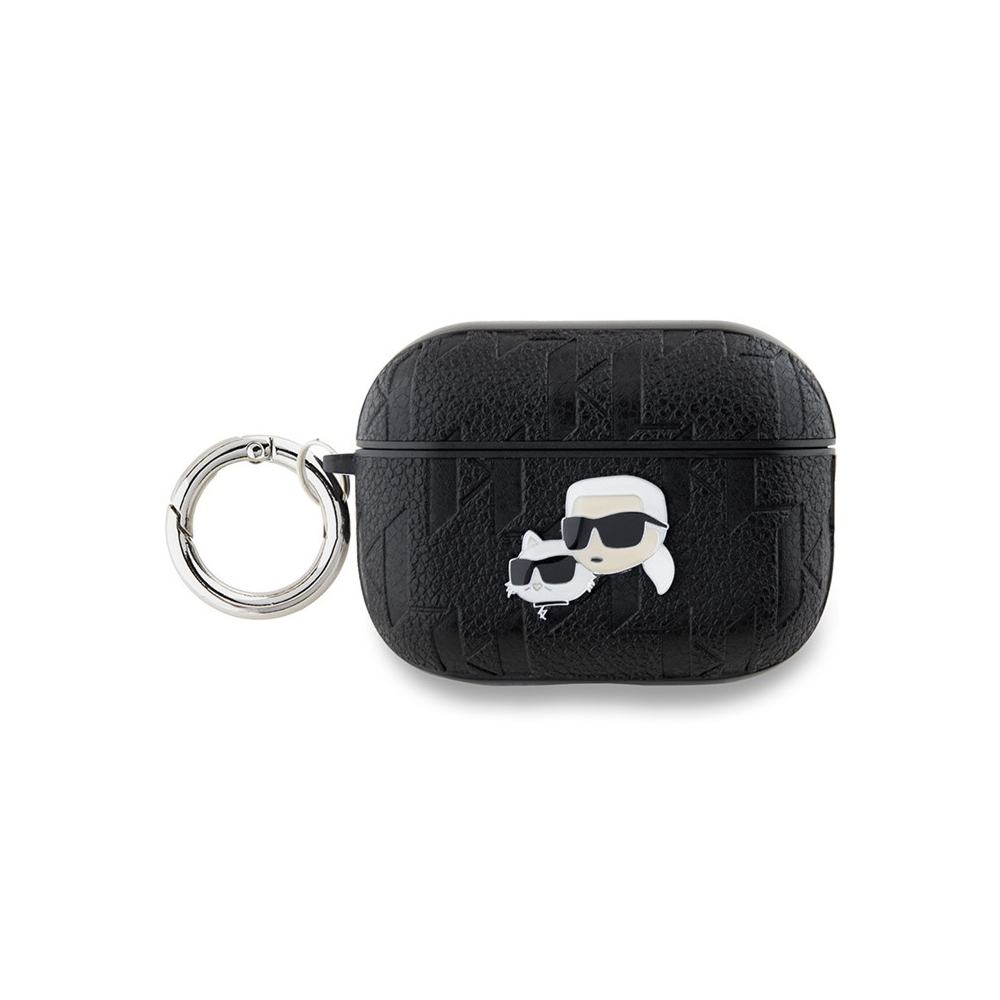 Чехол Lagerfeld NFT Metal Head Karl&Choupette для Airpods Pro 2 силиконовый с кольцом. Цвет: черный