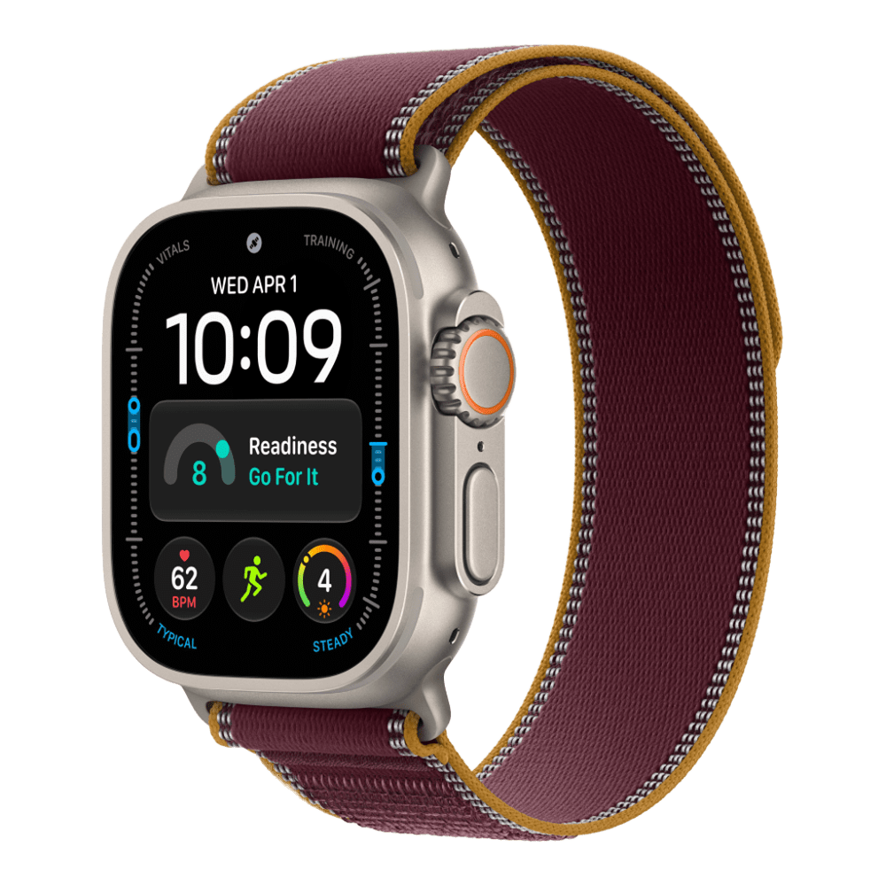 Apple Watch Ultra 4 (2026), 49 мм, природный титан, "походная петля" темно-бордового цвета