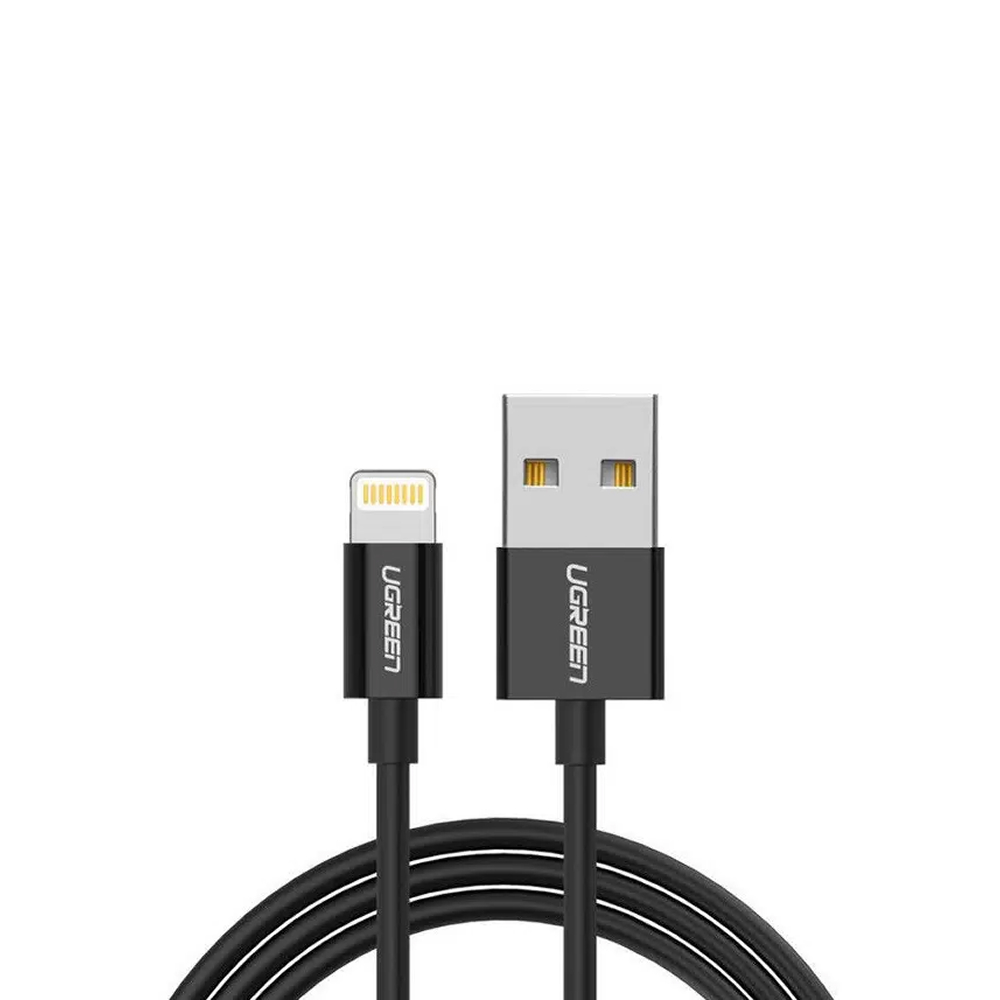 Кабель UGREEN US155 Lightning — USB-A, Nickel Plating ABS Shell, 1 м. Цвет: черный
