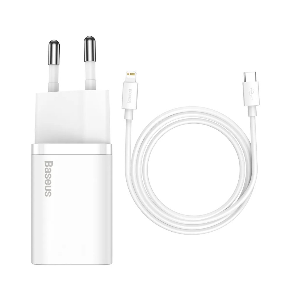 Адаптер питания Baseus Super Si Quick Charger 1C 20 Вт + кабель Type-C - Lightning 1м. Цвет: белый