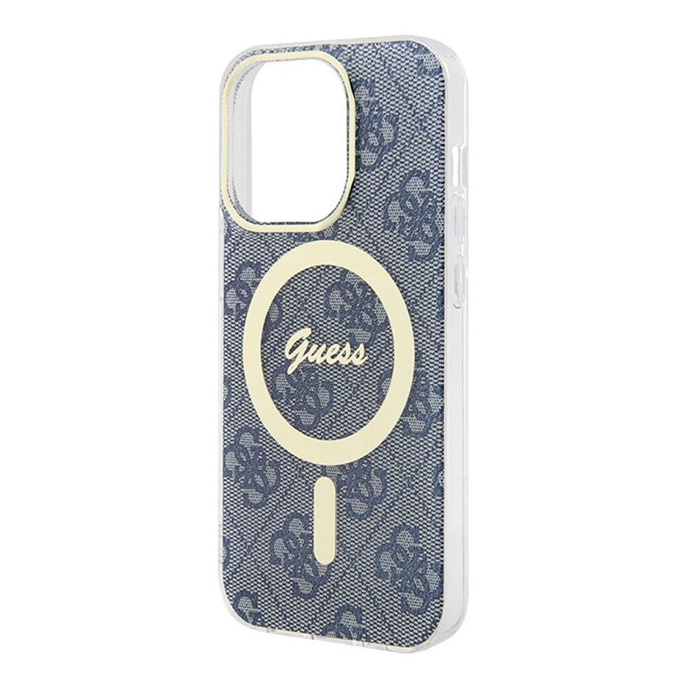 Чехол Guess PC/TPU 4G Hard MagSafe для iPhone 15 Pro Max. Цвет: синий/золотой