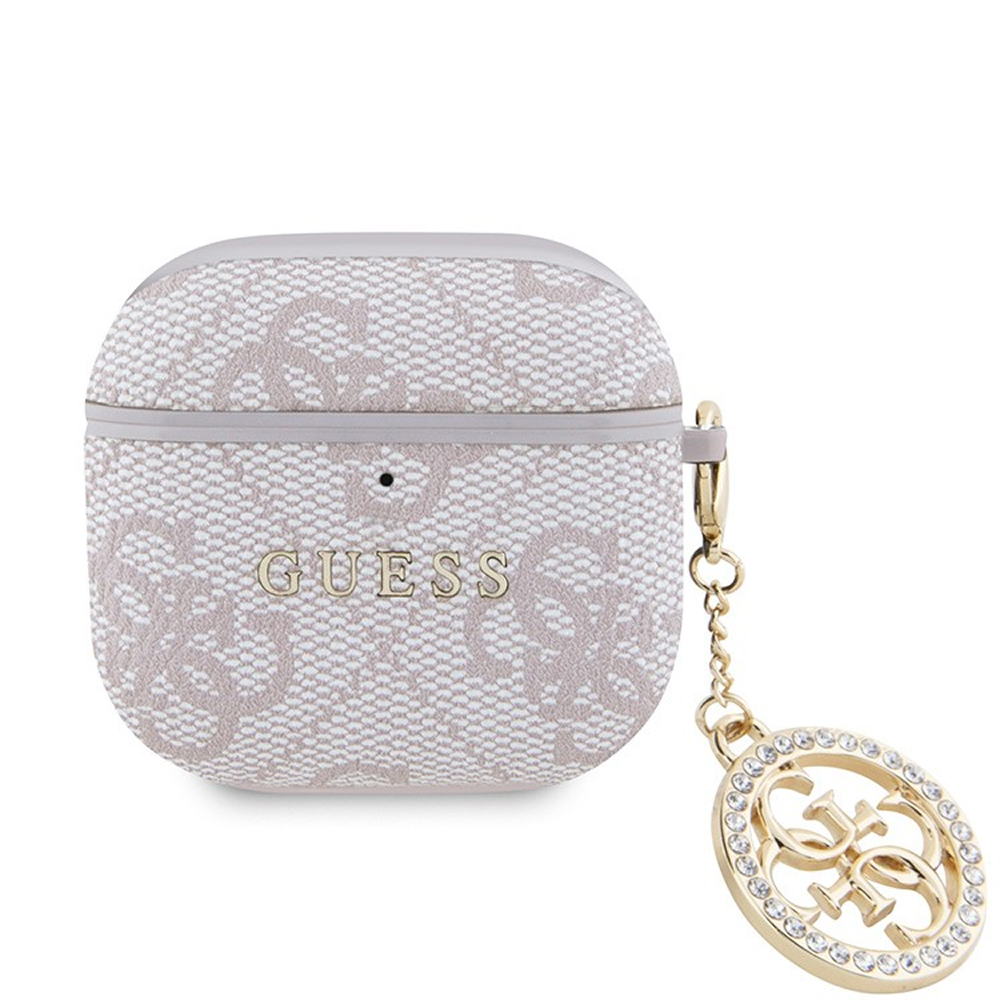 Чехол Guess PU leather 4G with Classic metal logo and Diamond charm для AirPods 4. Цвет: розовый