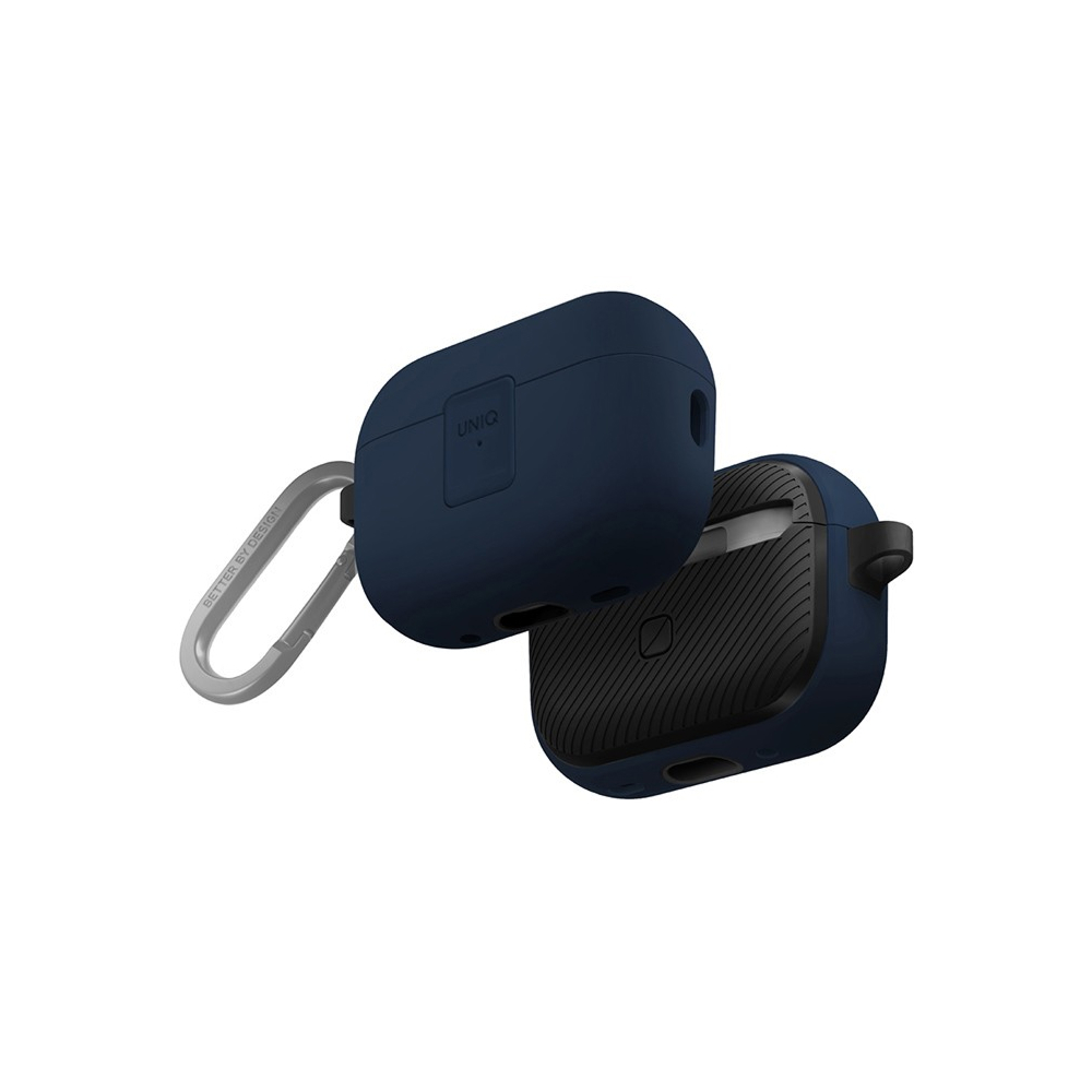 Чехол UNIQ CLYDE Lock case для AirPods Pro 2, силикон с карабином. Цвет: синий/темно-серый