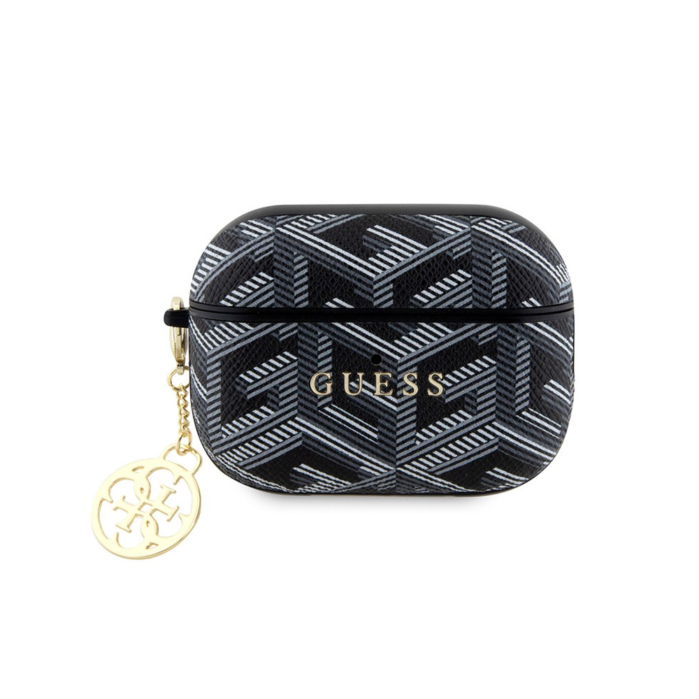 Чехол Guess PU leather G CUBE with metal logo and Charm для AirPods Pro 2. Цвет: черный