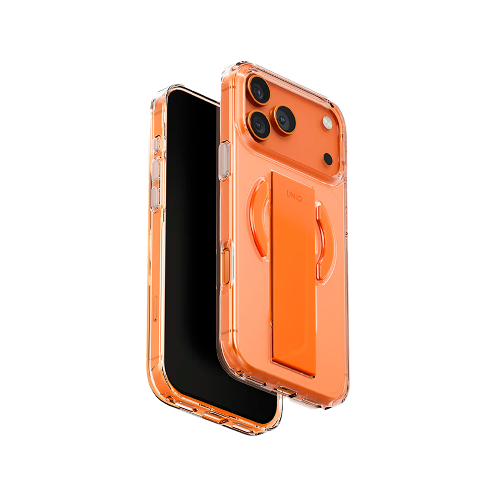Чехол Uniq Heldro Air with FlexGrip с MagSafe для iPhone 17 Pro. Цвет: прозрачный оранжевый