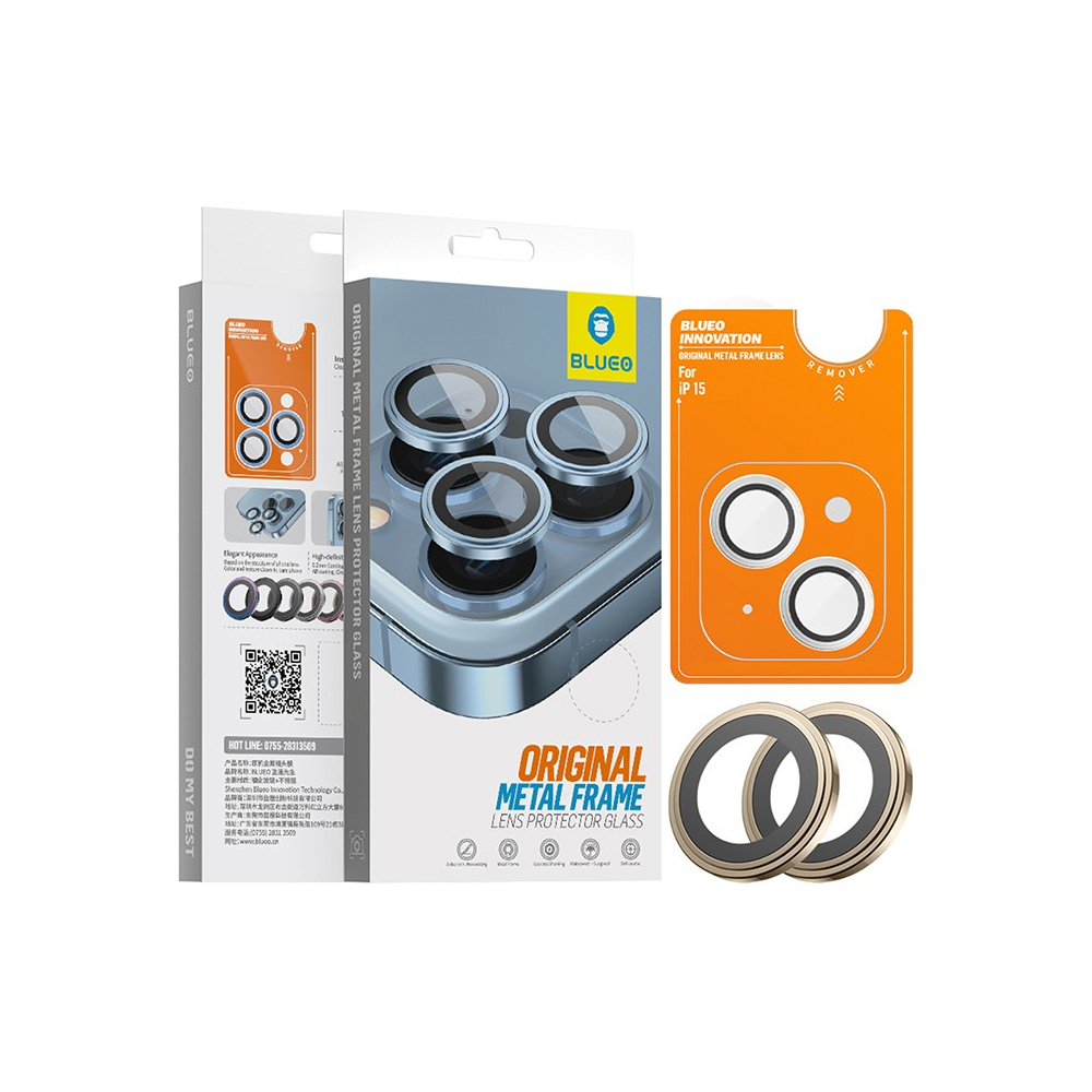 Защитное стекло BlueO Camera lens Armor metal для камеры iPhone 15/15 Plus (2 шт.). Цвет: желтый