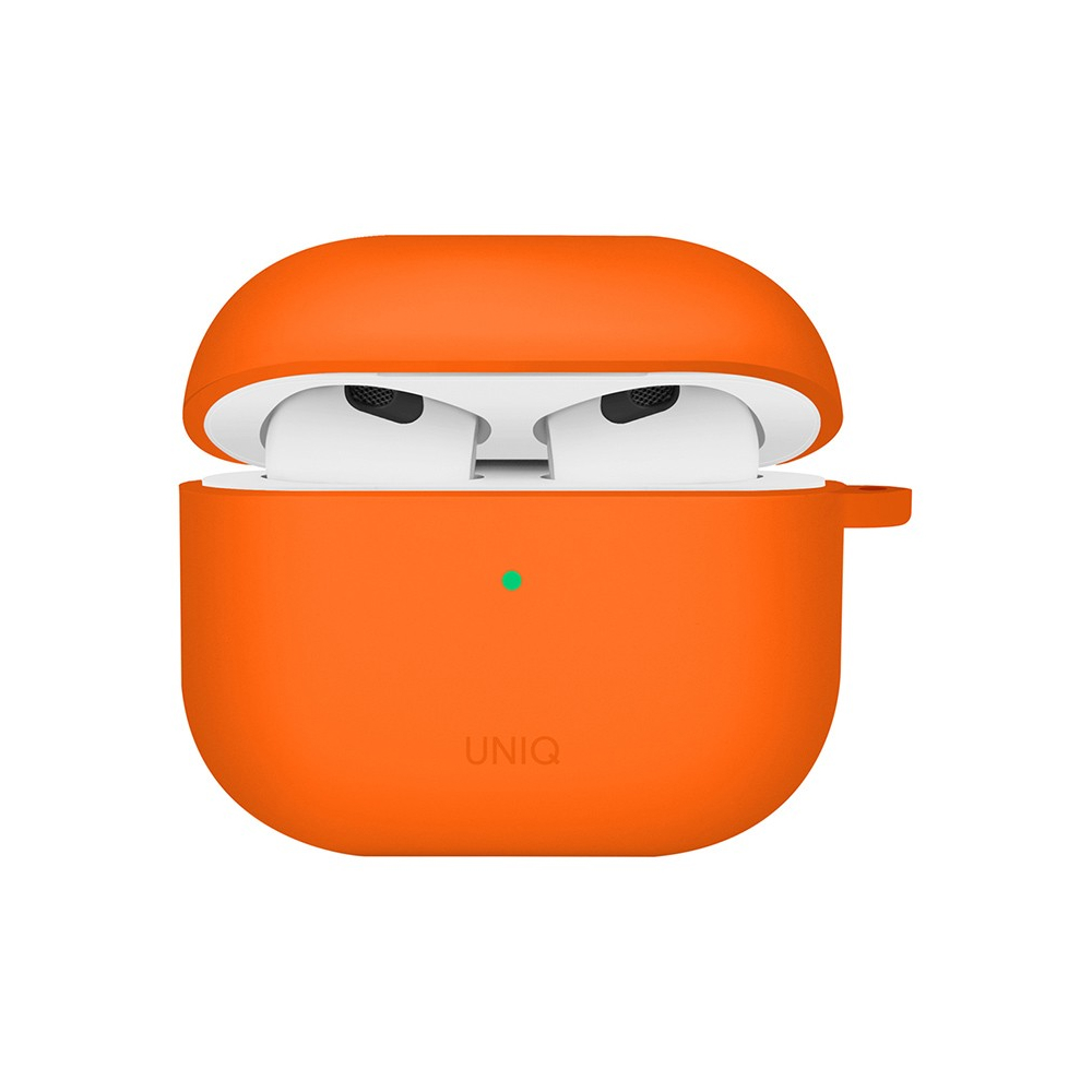Чехол UNIQ NEXO для AirPods 4, силикон с карабином и заушинами. Цвет: оранжевый