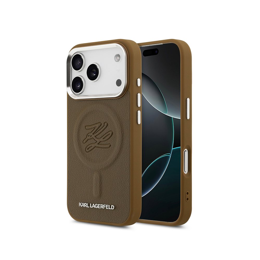 Чехол Lagerfeld PU Debossed Initials Metal logo & Camera для iPhone 17 Pro. Цвет: коричневый