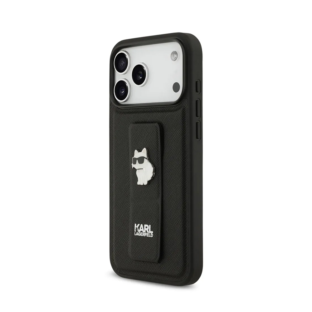 Чехол Lagerfeld PU Saffiano GripStand NFT Choupette metal для iPhone 17 Pro Max. Цвет: черный