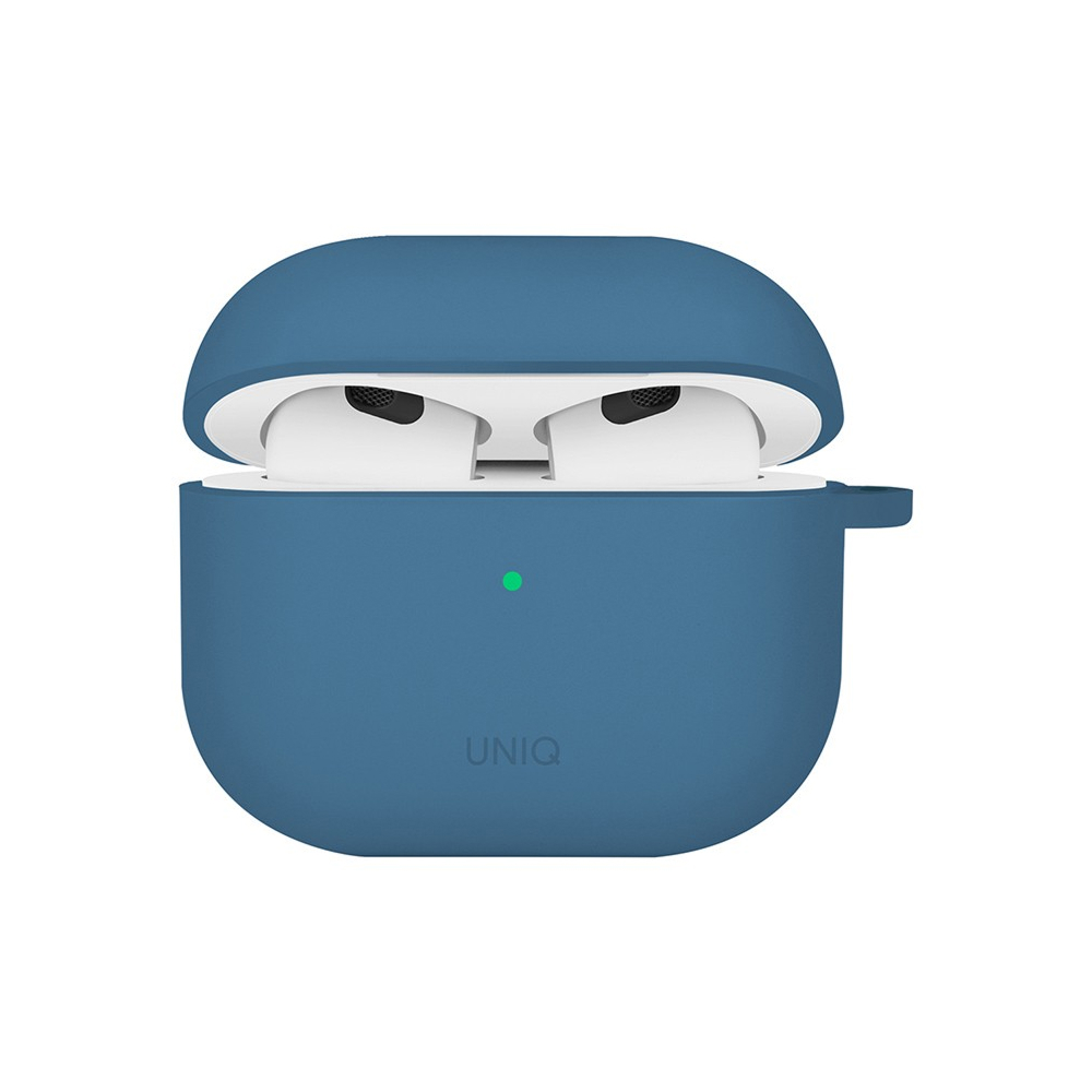 Чехол UNIQ NEXO для AirPods 4, силикон с карабином и заушинами. Цвет: синий