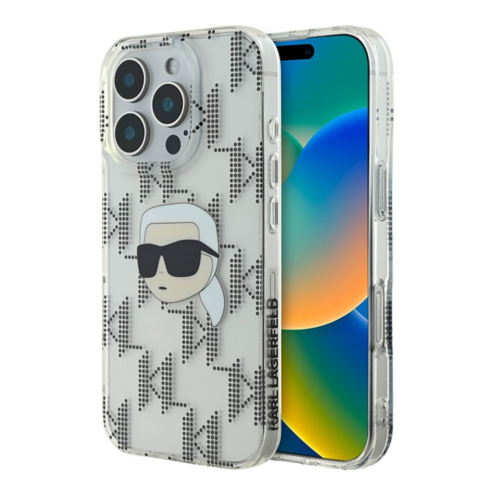 Чехол Lagerfeld PC/TPU Monogram NFT Karl Head для iPhone 16 Pro. Цвет: прозрачный
