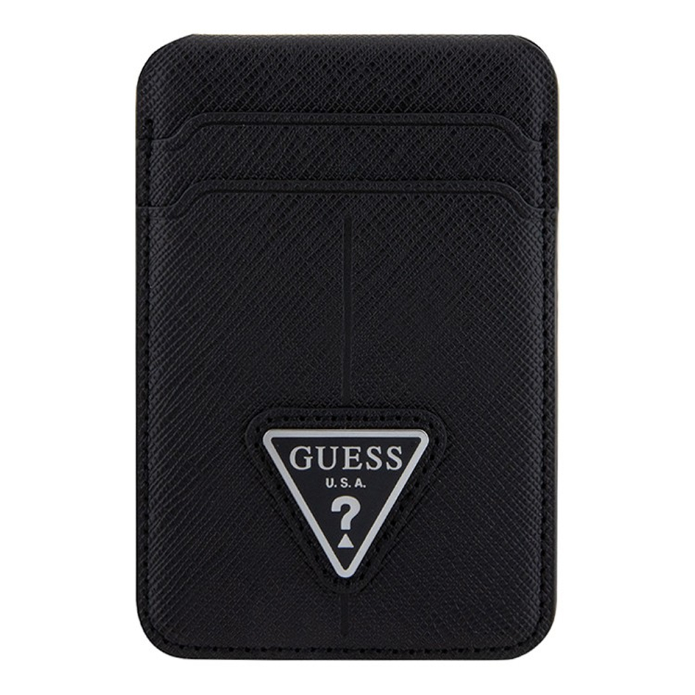 Магнитный бумажник Guess Wallet Cardslot MagSafe PU Saffiano Triangle metal logo. Цвет: черный