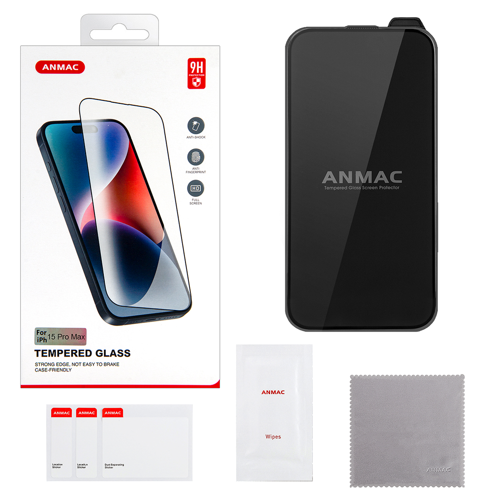 Защитное стекло ANMAC и пленка для iPhone 15 Pro Max, 2.5D, 0,33 мм.