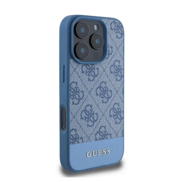 Чехол Guess PU 4G Bottom stripe Metal logo для iPhone 16 Pro Max. Цвет: синий