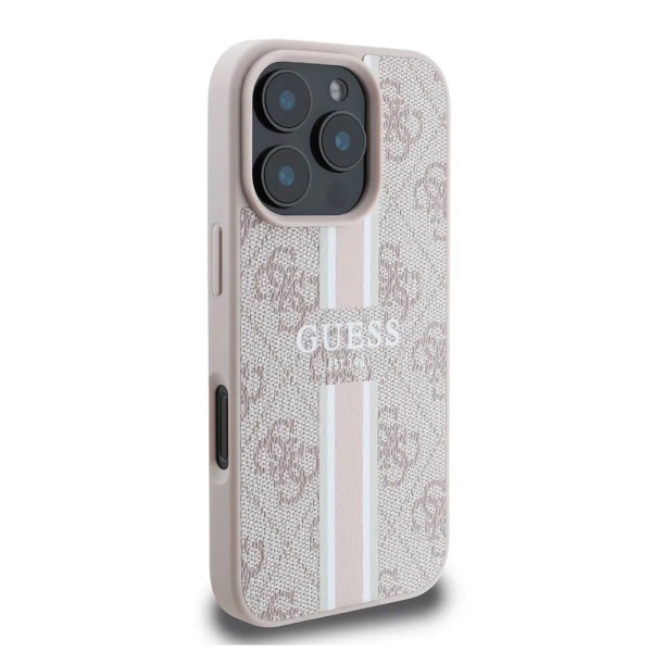 Чехол Guess PU 4G Stripes MagSafe для iPhone 16 Pro Max. Цвет: розовый