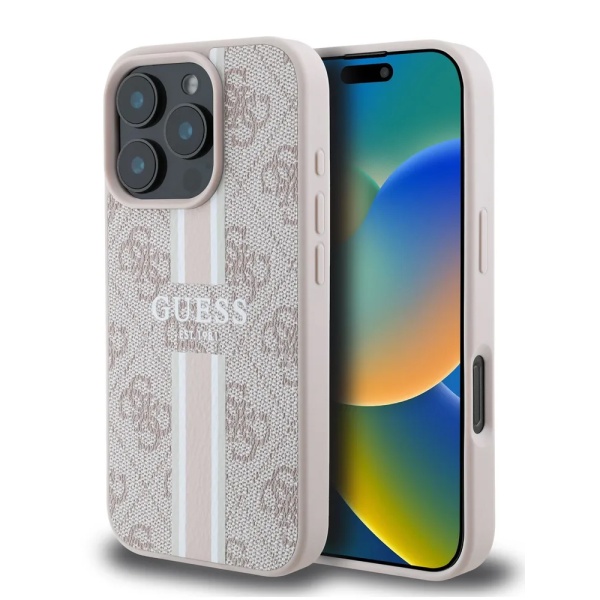 Чехол Guess PU 4G Stripes MagSafe для iPhone 16 Pro Max. Цвет: розовый
