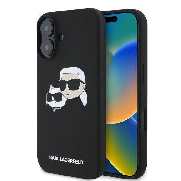 Чехол Lagerfeld Liquid Silicone NFT Karl & Choupette Heads MagSafe для iPhone 16. Цвет: черный