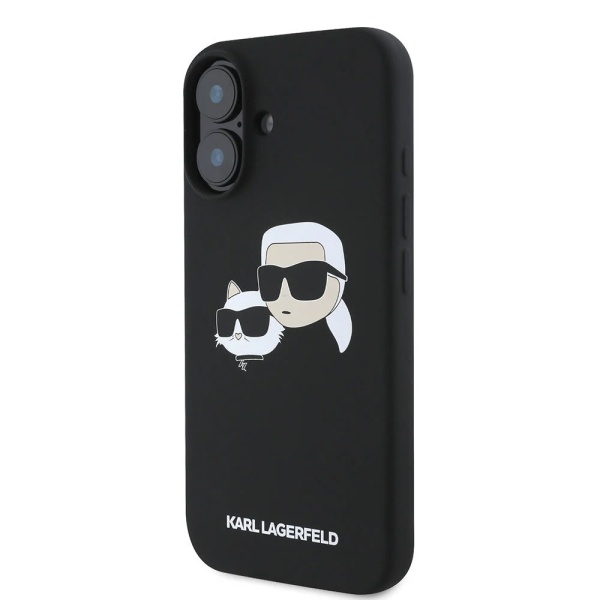 Чехол Lagerfeld Liquid Silicone NFT Karl & Choupette Heads MagSafe для iPhone 16. Цвет: черный