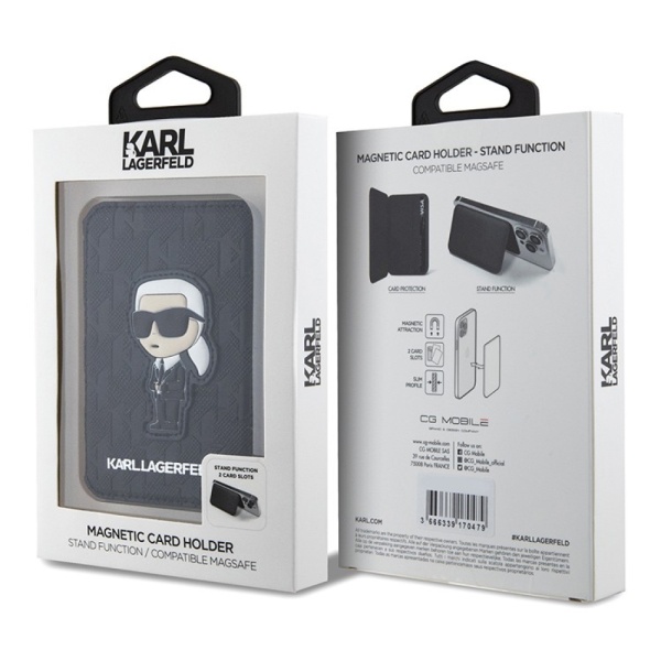 Магнитный бумажник Lagerfeld Cardslot MagSafe Stand Saffiano Monogram NFT Karl Ikonik Цвет: чёрный