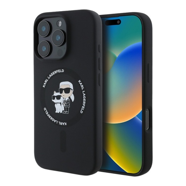 Чехол Lagerfeld Liquid Silicone NFT Karl & Choupette MagSafe для iPhone 16 Pro Max. Цвет: черный