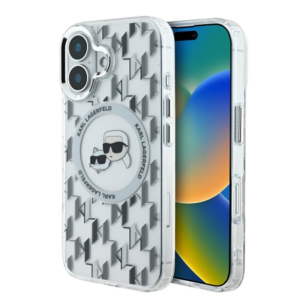 Чехол Lagerfeld PC/TPU Monogram NFT Karl & Choup Metal Cam MagSafe для iPhone 16. Цвет: прозрачный