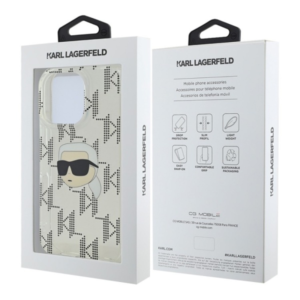 Чехол Lagerfeld PC/TPU Monogram NFT Karl Head для iPhone 16 Pro. Цвет: прозрачный