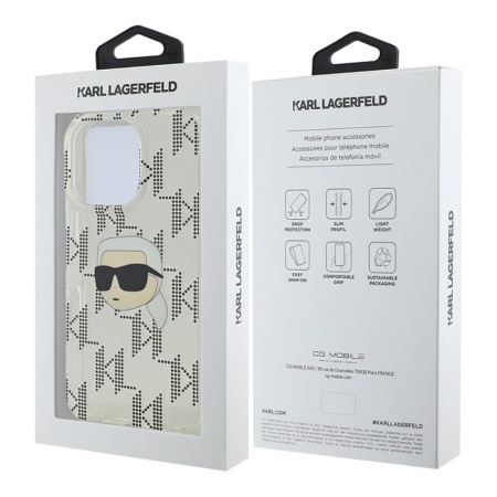 Чехол Lagerfeld PC/TPU Monogram NFT Karl Head для iPhone 16 Pro. Цвет: прозрачный