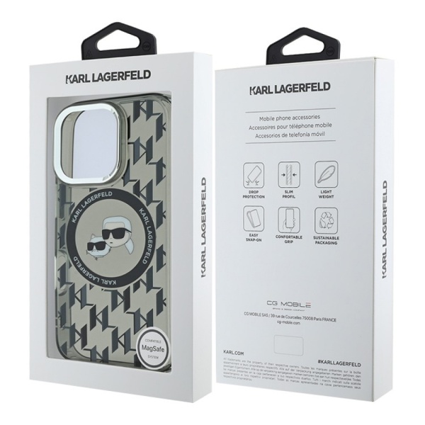 Чехол Lagerfeld PC/TPU Monogram NFT Karl & Choup Metal Cam MagSafe для iPhone 16 Pro. Цвет: черный