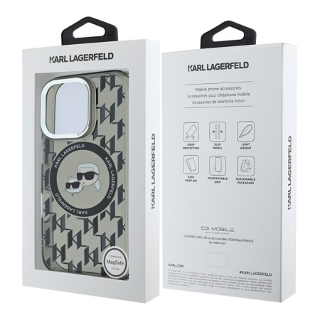 Чехол Lagerfeld PC/TPU Monogram NFT Karl & Choup Metal Cam MagSafe для iPhone 16 Pro. Цвет: черный