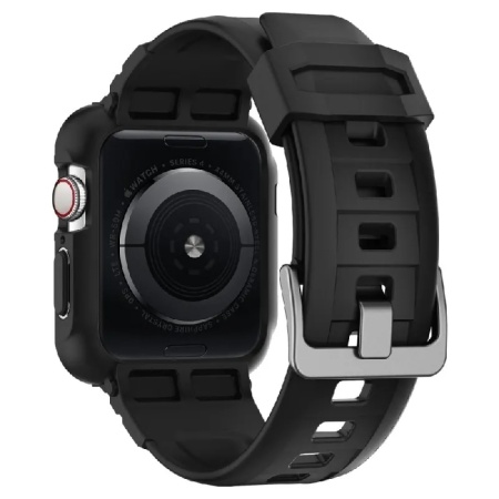 Ремешок и защитный чехол SPIGEN RUGGED ARMOR PRO для Apple Watch 44/45мм. Цвет: черный