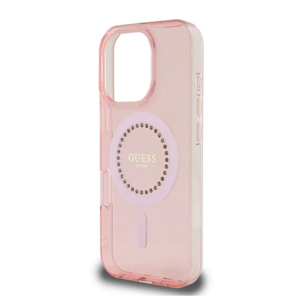 Чехол Guess PC/TPU Diamond Rhinestone Circle MagSafe для iPhone 16 Pro. Цвет: розовый