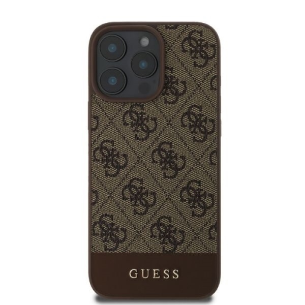 Чехол Guess PU 4G Bottom stripe Metal logo для iPhone 16 Pro. Цвет: коричневый