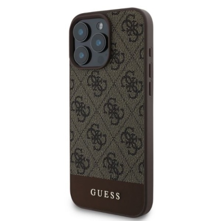Чехол Guess PU 4G Bottom stripe Metal logo для iPhone 16 Pro. Цвет: коричневый
