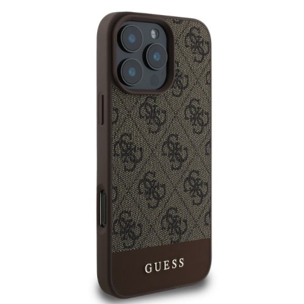 Чехол Guess PU 4G Bottom stripe Metal logo для iPhone 16 Pro. Цвет: коричневый
