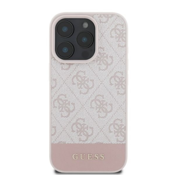 Чехол Guess PU 4G Bottom stripe Metal logo для iPhone 16 Pro. Цвет: розовый