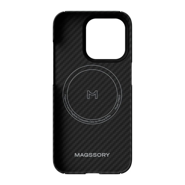 Чехол защитный Magssory Kevlar с MagSafe для iPhone 15 Pro. Цвет: чёрный