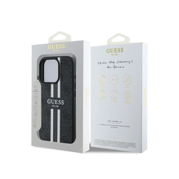 Чехол Guess PU 4G Stripes MagSafe для iPhone 16 Pro Max. Цвет: черный