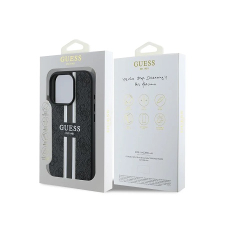 Чехол Guess PU 4G Stripes MagSafe для iPhone 16 Pro Max. Цвет: черный