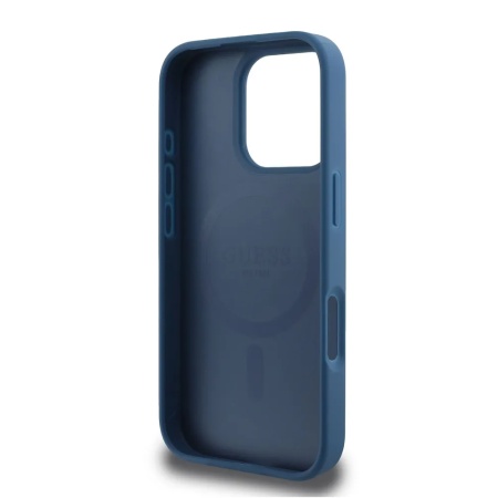 Чехол Guess PU 4G Stripes MagSafe для iPhone 16 Pro. Цвет: синий