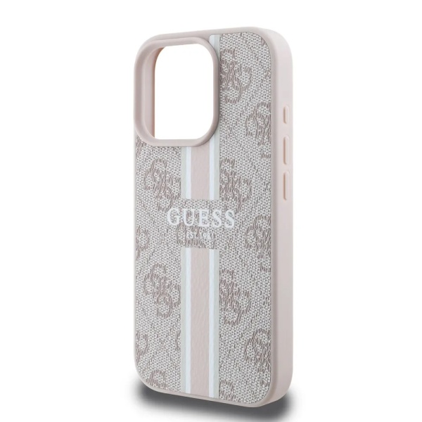 Чехол Guess PU 4G Stripes MagSafe для iPhone 16 Pro. Цвет: розовый