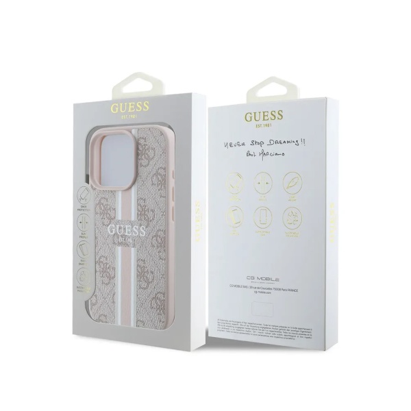 Чехол Guess PU 4G Stripes MagSafe для iPhone 16 Pro. Цвет: розовый