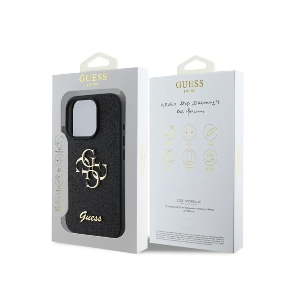 Чехол Guess Fixed Glitters 4G Big metal logo для iPhone 16 Pro. Цвет: черный