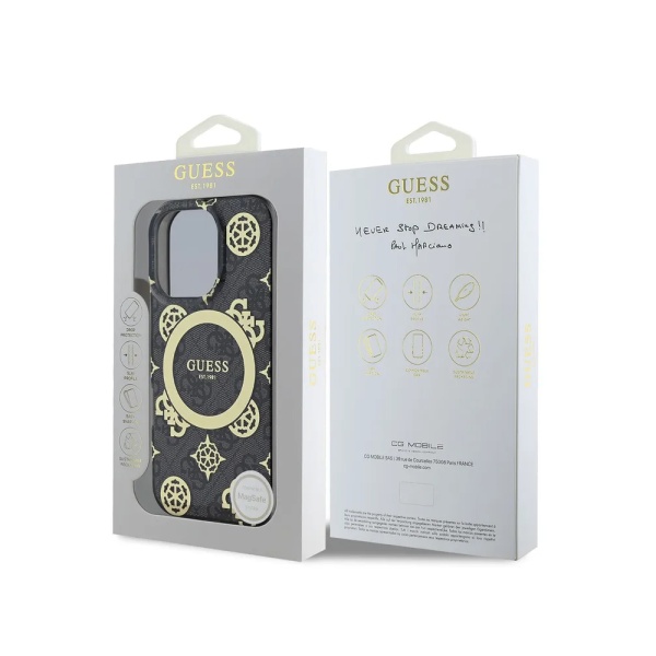 Чехол Guess PC/TPU 4G Peony MagSafe для iPhone 16 Pro. Цвет: черный